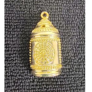 Vintage GARNAY Brooch Pin Pendant Chain Gold Tone Charm Barrel Collectable VNT